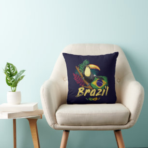 Almofada Brasil Vintage Toucan Bandeira Samba Souvenir