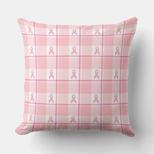 Almofada Breast Cancer Awareness Plaid Pink Ribbon (Frente)