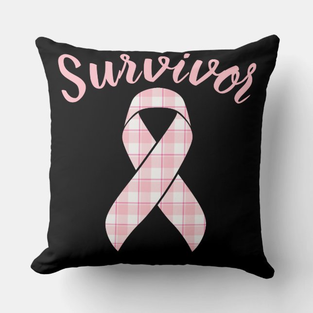 Almofada Breast Cancer Awareness Plaid Pink Ribbon (Frente)