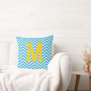 Almofada Bright Aqua Ivory e Monograma da Cinza Zig Zag