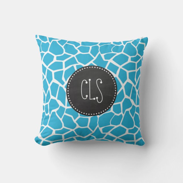 Almofada Bright Cerulean Giraffe Animal Print; Chalkboard (Frente)