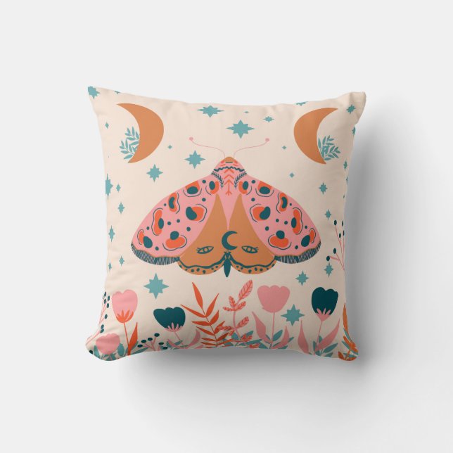 Almofada Bright Folk art Moths pattern (Frente)