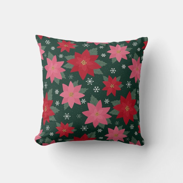 Almofada Bright Preppy Christmas Poinsettias Throw Pillow (Frente)