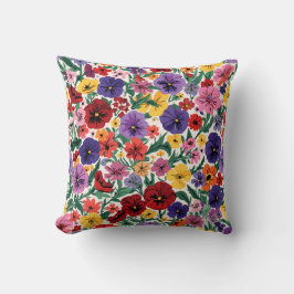 Almofada Bright Spring Pansies Floral Garden Pattern