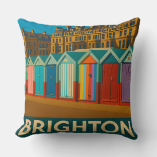 Almofada Brighton Beach Huts - Impressão Colorida à beira-m