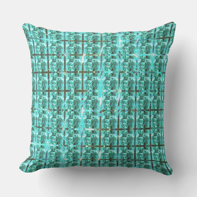 Almofada Brilhante azul claro, quadrados ou dentro de image (Frente)