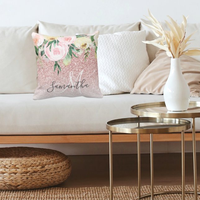 Almofada Brilhante Cor-de-Rosa Moderno e Flores Estimulam c (Criador carregado)