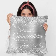 Brilhante Glitter e Folha de Quinceañera Prateada