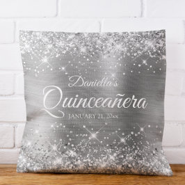Almofada Brilhante Glitter e Folha de Quinceañera Prateada