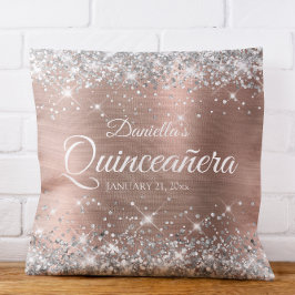 Almofada Brilhante Rosa Glitter Prata Folha Dourada Quincea