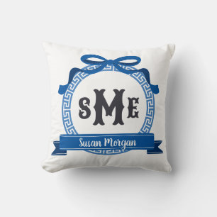 Almofada Brilho Azul Marinho Chave Grega Arco Monograma