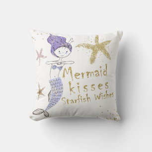 Almofada Brilho Dourado Roxo Desejos de Sereia Beijos de Es