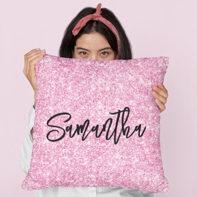 Almofada Brilho Rosa Claro Preto Pincel Script (Criador carregado)