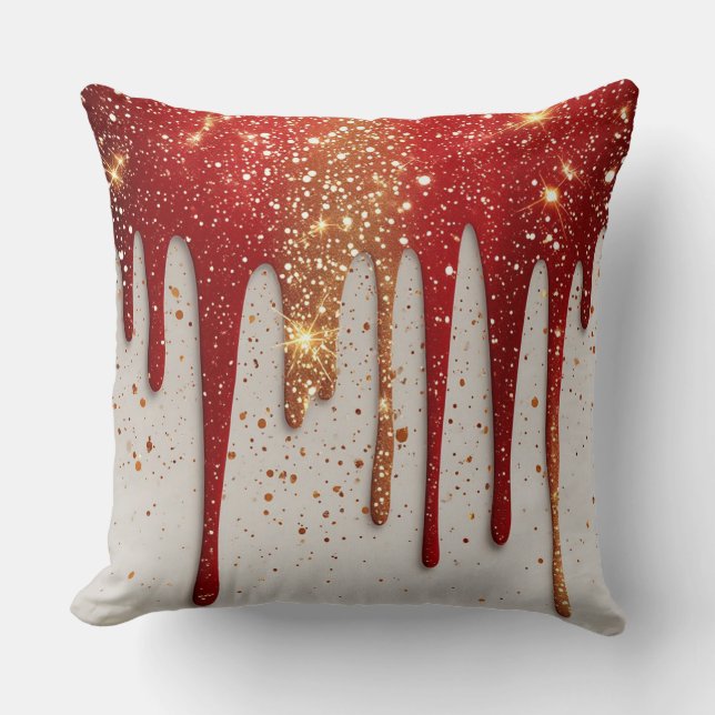 Almofada Brilho Vermelho e Dourado Gotejando (Frente)