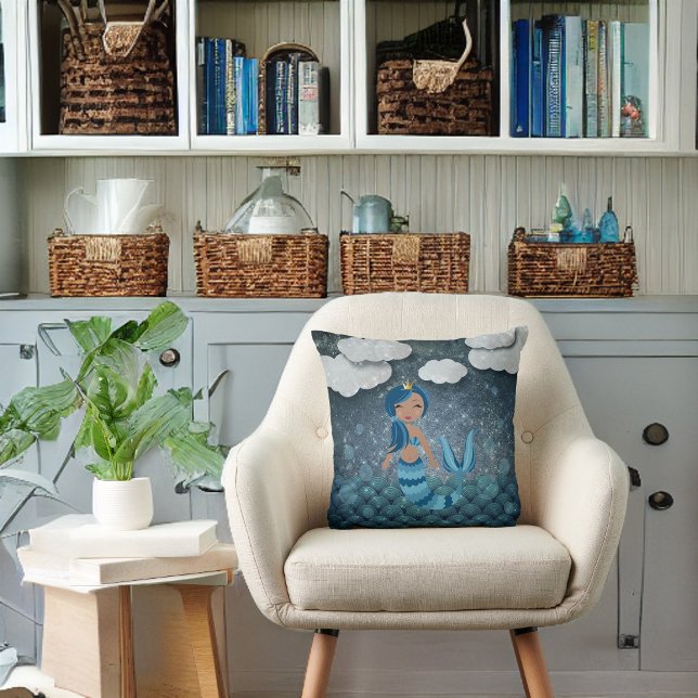 Almofada Brincadeira Azul e Turquesa Sereia e Mar (Criador carregado)