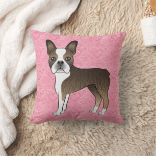 Almofada Brindle Boston Terrier Dog Em Corações Rosa