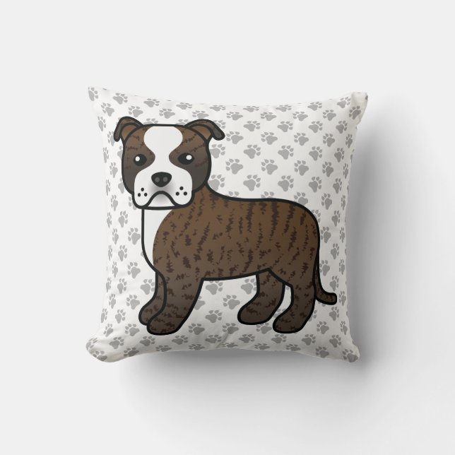 Almofada Brindle E Branco Staffie Cachorro Fofo Cartoon & P (Frente)