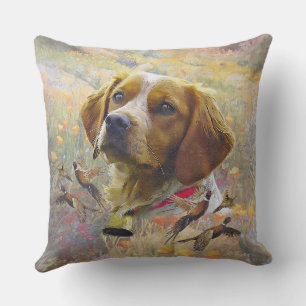 Almofada Brittany Spaniel Art , caça aos faisões
