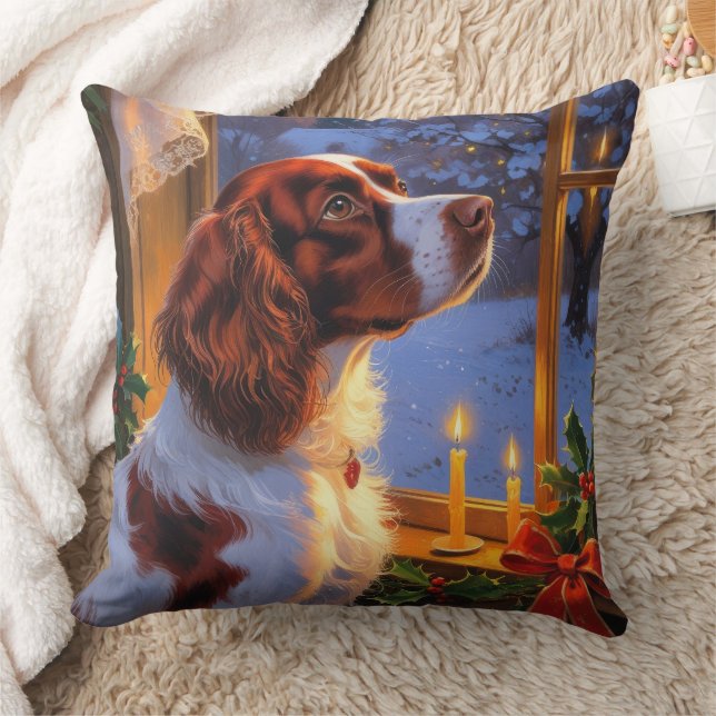 Almofada Brittany Spaniel com Luzes de Natal Feriado  (Cobertor)