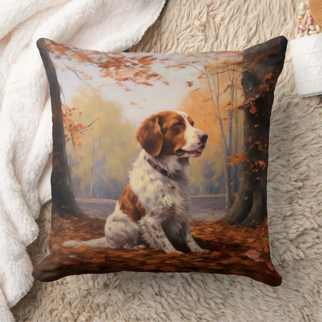 Almofada Brittany Spaniel no Outono Folhas Caídas Inspiram (Cobertor)