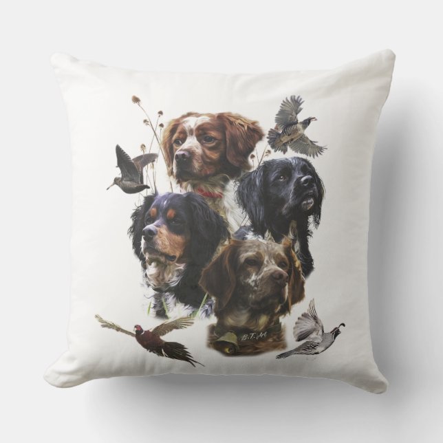Almofada Brittany Spaniels , Estação de Caça de Pássaros (Frente)