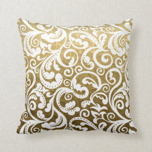 Almofada Brocado Dourado, lance floral do teste padrão do