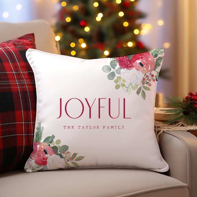 Almofada Brold Joyful Watercolor Florestas Natal (Bold Joyful Watercolor Florals Christmas Throw Pillow)