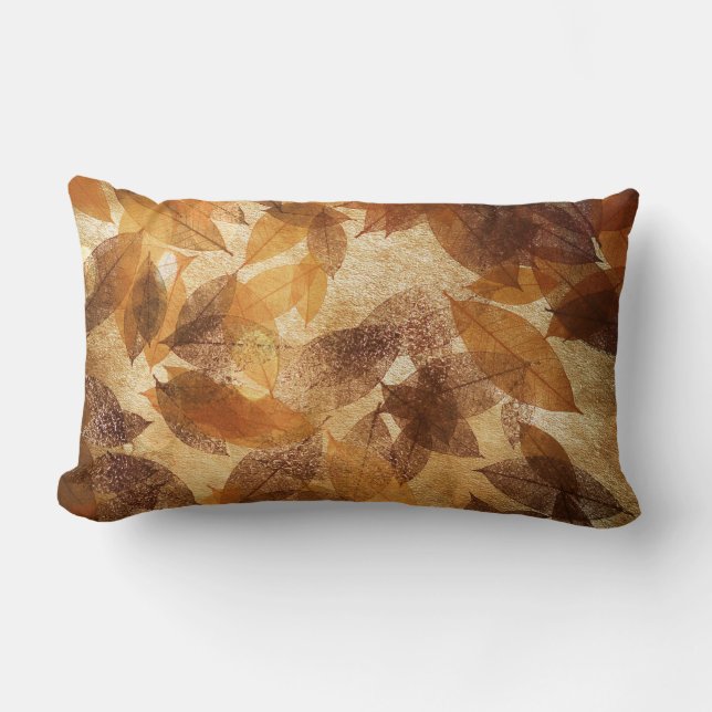 Almofada Brown Beige Dourado Leafs Autumn Linen (Frente)