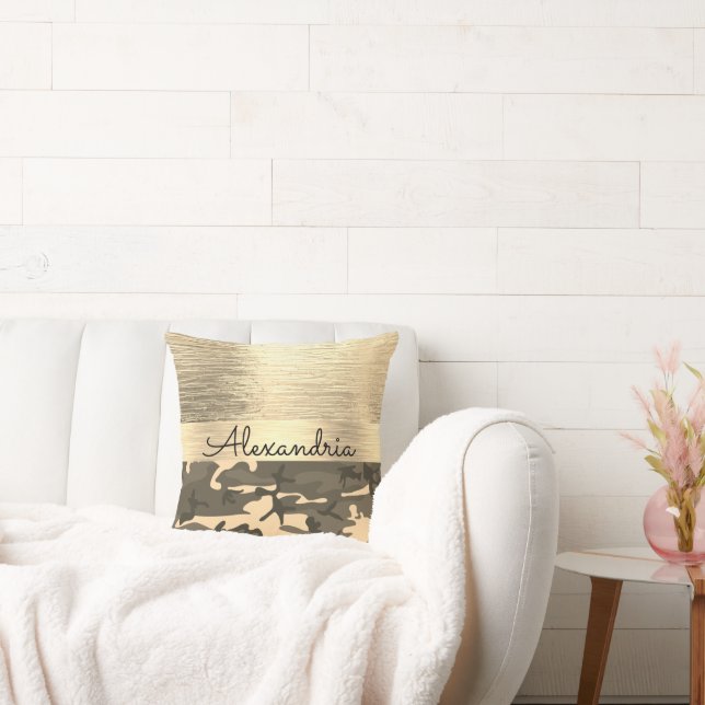 Almofada Brown e Tan Camo Shimmery Dourados (Sofá)