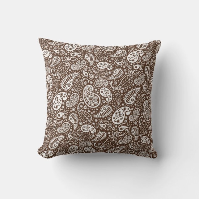 Almofada Brown e travesseiro decorativo branco de Paisley (Frente)