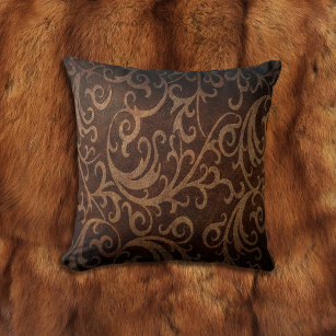 Almofada Brown Faux Embossed Swirl Leather
