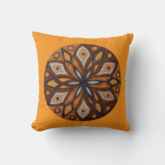 Almofada Brown/Gray Starburst Mandala Throw Pillow (Frente)