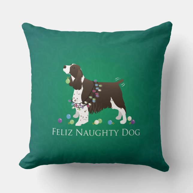 Almofada Brown Springer Spaniel Dog Feliz Naughn (Frente)