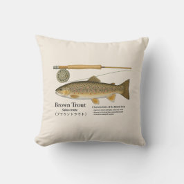 Almofada Brown Trout Fly Fishing Throw Pillow