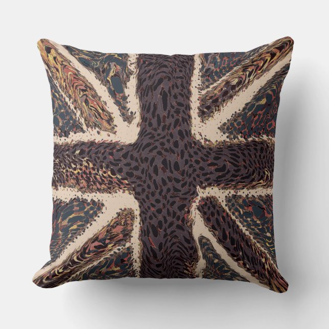 Almofada Brown Union Jack Liquid Art, Animal Selvagem Padrã (Frente)