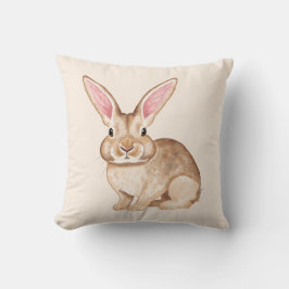 Almofada Brown Watercolor Bunny With Big Ears On Beige