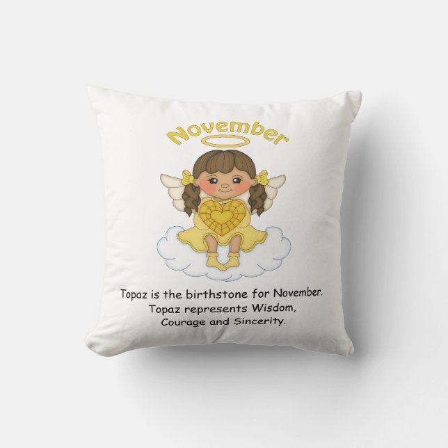 Almofada Brunette do anjo de novembro Birthstone (Frente)