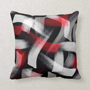 Almofada Brushstrokes cinzentos vermelhos