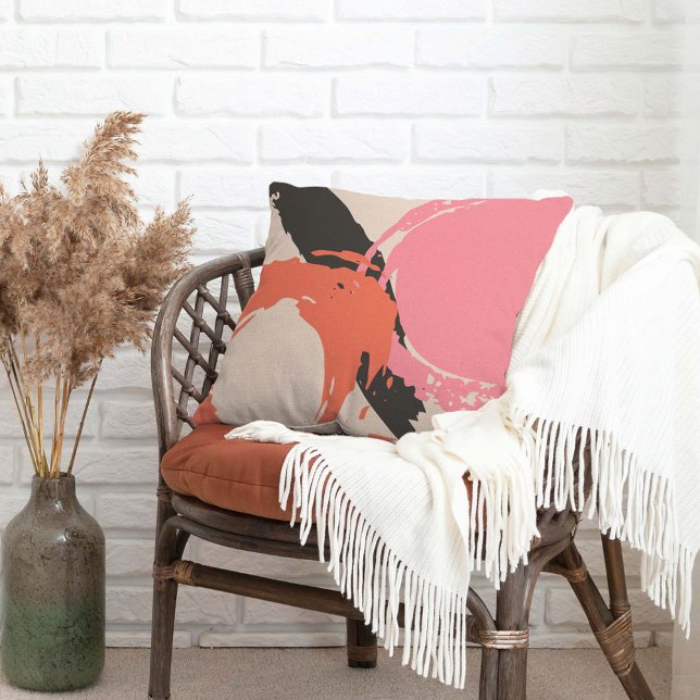 Almofada Brushstrokes modernas - Rosa, Pêssego e Preto em b (Criador carregado)