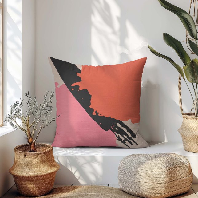Almofada Brushstrokes modernas - Rosa, Pêssego e Preto em b (Criador carregado)