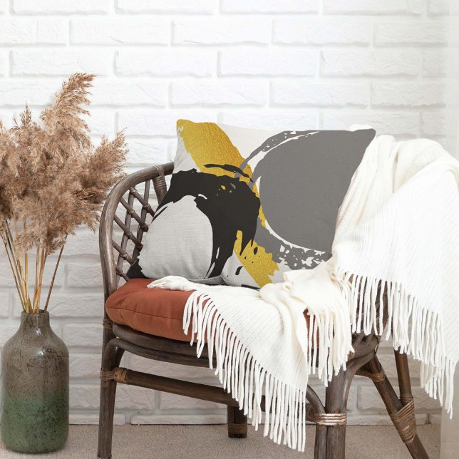 Almofada Brushstrokes modernos - Dourado, Cinza e Preto (Criador carregado)