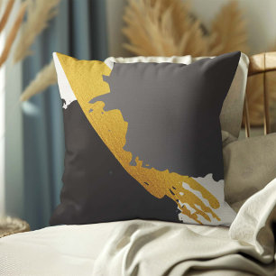 Almofada Brushstrokes modernos - Dourado, Cinza e Preto