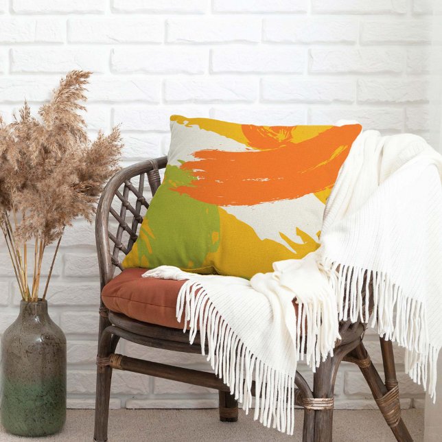 Almofada Brushstrokes Modernos - Laranja, Verde e Amarelo (Criador carregado)