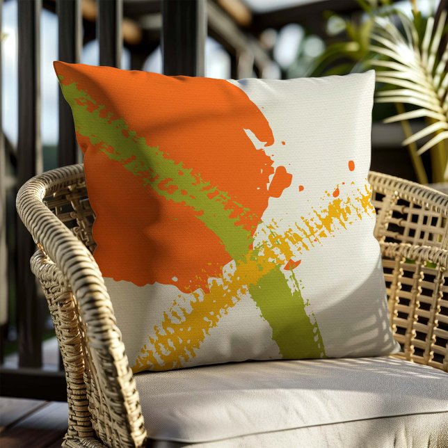 Almofada Brushstrokes Modernos - Laranja, Verde e Amarelo (Criador carregado)