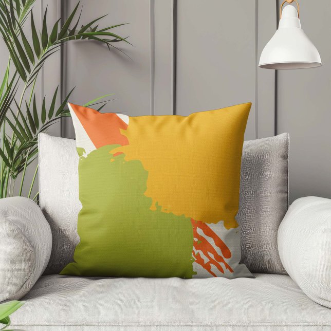 Almofada Brushstrokes Modernos - Laranja, Verde e Amarelo (Criador carregado)