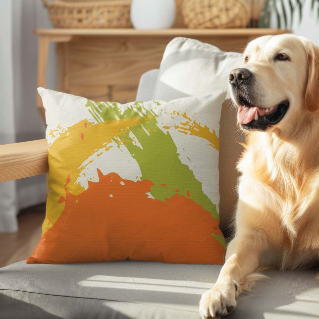 Almofada Brushstrokes Modernos - Laranja, Verde e Amarelo (Criador carregado)