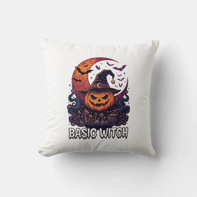 Almofada Bruxa Básica de Abóbora de Halloween Crescente Lua (Frente)