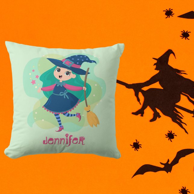 Almofada Bruxa de Halloween Adorável com Vassoura e Estrela (Criador carregado)