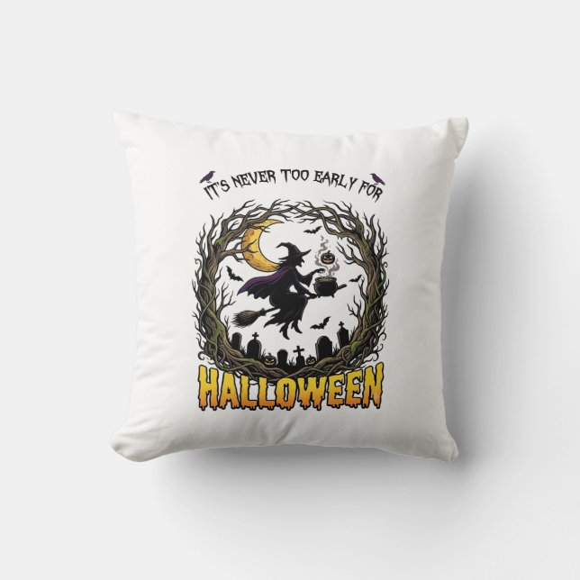 Almofada Bruxa de Halloween Caldeirão Lua Cemitério Árvore  (Frente)