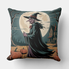 Almofada Bruxa de Halloween Caprichosa Vintage, Bruxa de Ha